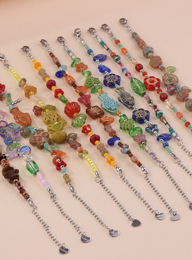 复古多巴胺春夏手链彩色水晶碎石清新甜美琉璃花朵手工串珠手饰品