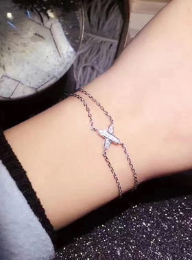 交叉纯银镀铂金莫桑钻石手链