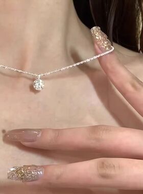 S925银波光粼粼锆石项链女轻奢高级感超闪单钻锁骨链满天星颈饰