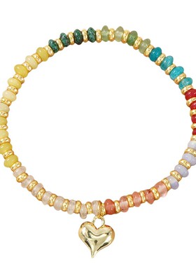 跨境热销波西米亚风天然石手链通勤百搭多彩爱心串珠水晶弹力手链