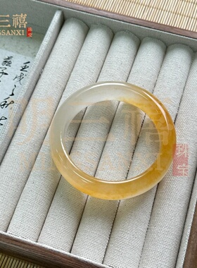 天然黄龙玉手镯玉镯金丝玉镯子玉镯黄翡半山半水桂花酿手镯