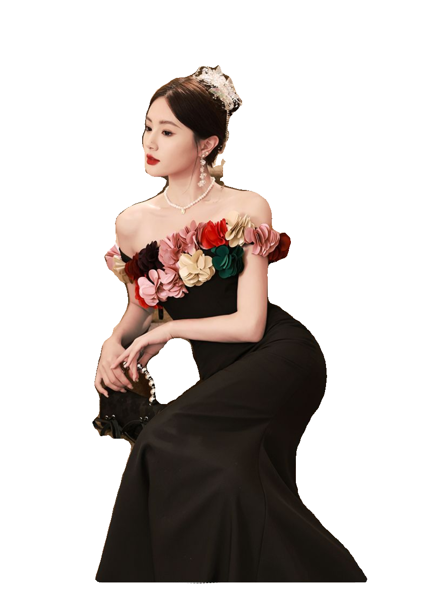 黑色年会晚礼服2024新款一字肩高端气质名媛主持人鱼尾裙高级感女