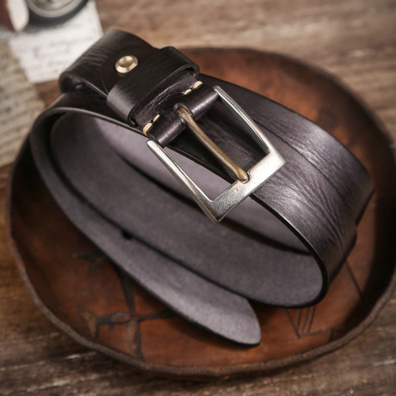 皮带男款真皮复古阿美咔叽美式钢扣休闲年轻人纯牛皮牛仔裤腰带男 - 图2