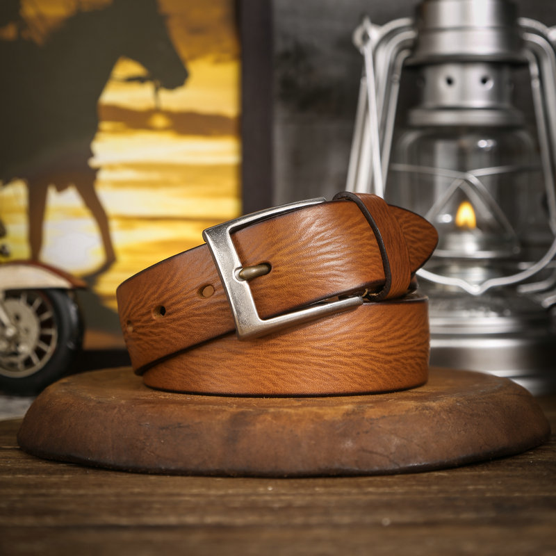 皮带男款真皮复古阿美咔叽美式钢扣休闲年轻人纯牛皮牛仔裤腰带男 - 图0