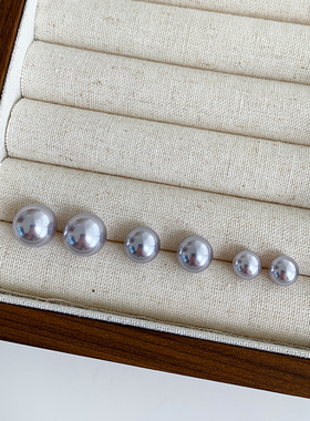 轻奢高级感气质紫灰色仿珍珠耳钉女小众925纯银耳环耳饰百搭时尚