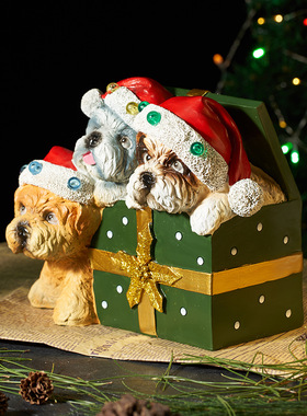 【特价】跨境圣诞发光动物雕塑摆件棕熊狗狗企鹅圣诞节家居装饰品