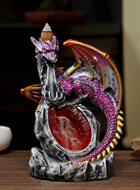 跨境新品战斗龙恐龙香炉摆件、万圣节家居装饰树脂工艺品倒流香炉