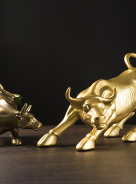 跨境华尔街牛动物摆件办公室客厅家居招财装饰品旺市牛树脂工艺品