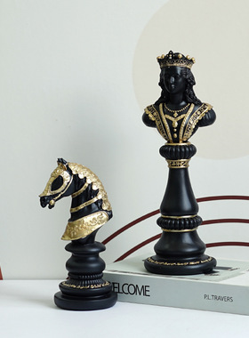 跨境创意国际象棋摆件家居客厅电视柜国皇后战马棋子桌面装饰品