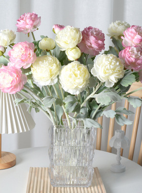 3头植绒露莲洋牡丹仿真花感人造花假花家居摆件装饰拍摄道具