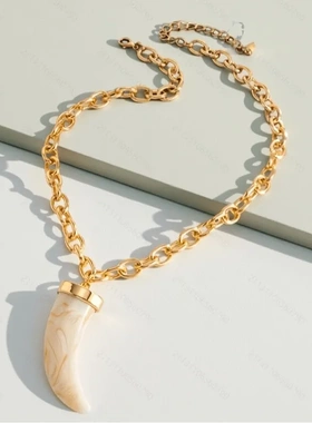 跨境热销民族风晕染树脂尖角狼牙吊坠项链 时尚ins风金属链条项饰