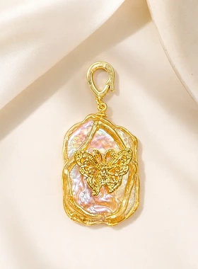莫奈花园巴洛克珍吊坠金色蝴蝶吊坠女轻奢高级感独特吊坠项链女