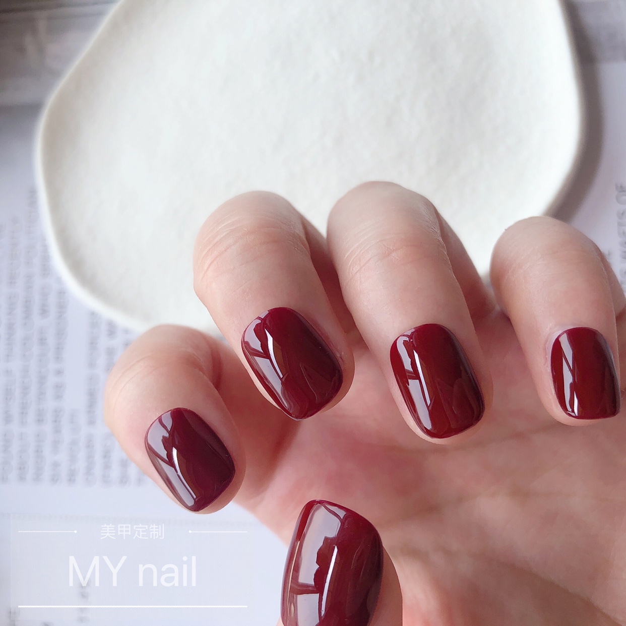显白深红色美甲贴片穿戴甲假指甲手工成品甲片新娘甲 - 图1