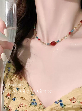 2025新款彩色串珠叠戴锁骨链