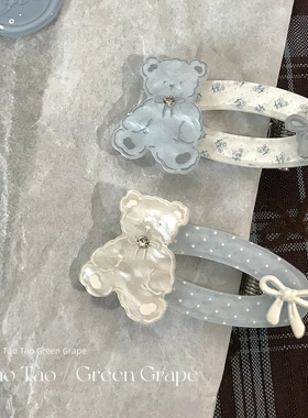 可爱蓝色小熊蝴蝶结发夹女2026新款边夹侧边前额刘海碎发夹子头饰