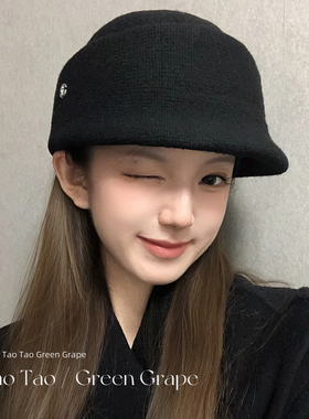法式赫本风留洋千金灰色针织小礼帽女秋冬显脸小英伦复古马术帽子