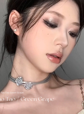 银色玫瑰花颈链backto2000s