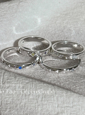 璀璨星河s925纯银微镶锆石星星戒指女小众设计高级情侣对戒食指戒