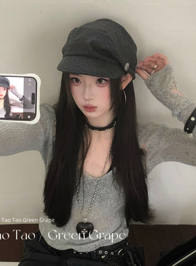 韩系复古灰色褶皱贝雷帽女2026新款秋冬显脸小马术帽文艺画家帽子
