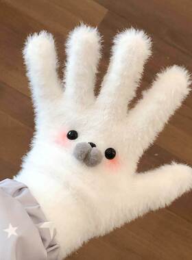 ins初雪秋冬季保暖手套星星仿貂毛绒绒卡通可爱保暖骑行手套