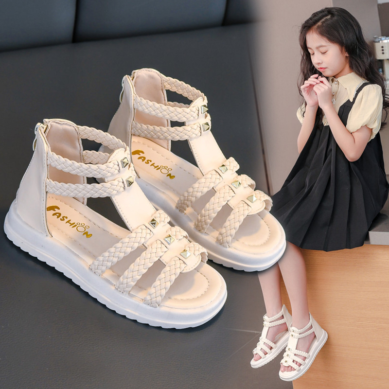 儿童凉鞋夏季2025新款时尚露趾公主鞋中大童软底小学生女童罗马鞋 - 图0