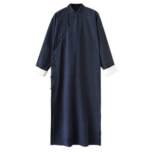 原创亚麻长衫男士民国长袍马褂国风春秋唐装斜襟汉服中式复古大褂 - 图3