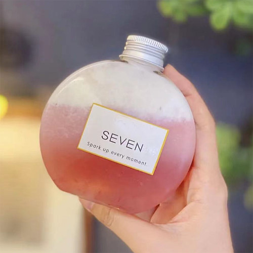 扁圆创意奶茶瓶300ml一次性网红PET饮料瓶果汁奶茶杯蜂蜜塑料瓶 - 图1