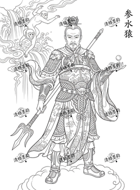 28星宿神话人物无彩图打印工笔练习国画人物动作参照壁画5寸照片