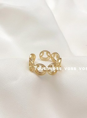 韩国戒指缕空笑脸金属个性大门