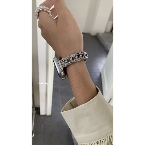 DT play 银色的蕾丝适用于苹果iwatchs11/10表带applewatchs9/s8 - 图3