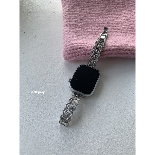 DT play 银色的蕾丝适用于苹果iwatchs11/10表带applewatchs9/s8 - 图2
