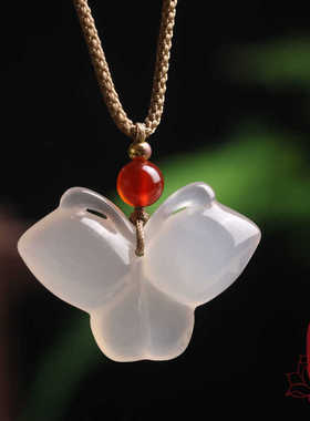 玛瑙白紫罗兰色玉髓蝴蝶花鸟吊坠