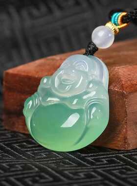 玉髓笑佛吊坠男女款项链玛瑙渐变色弥勒佛挂坠半山半水