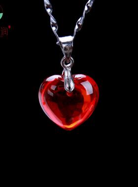 天然宝石 红水晶锆石新款心型吊坠 玉坠子 精品男女情侣款