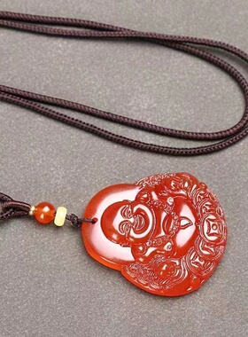 红玛瑙金钱佛吊坠珠宝玉佛挂件女款招财护身佛公项链转运