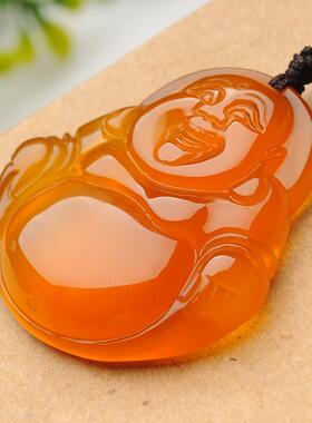 天然冰种黄玉髓笑佛玉吊坠 项链弥勒佛玉挂件玉坠