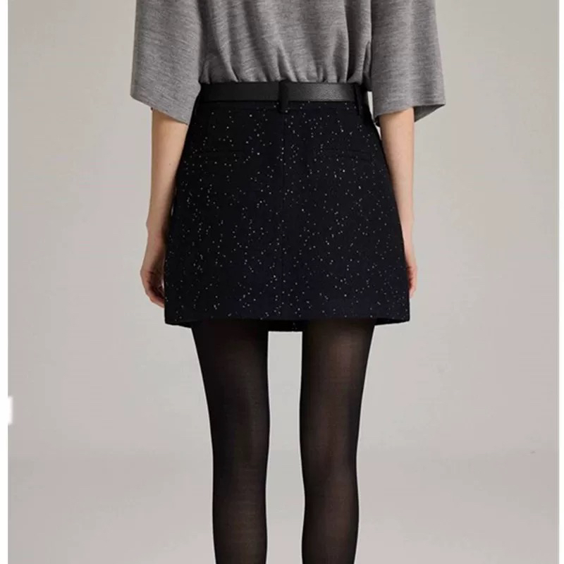 樟度/意大利进口MTT/Moessmer珠片花呢后开衩中长裙/半裙 - 图1