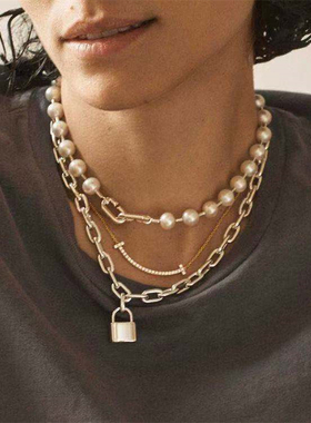 项链双层珍珠链条街头风ins