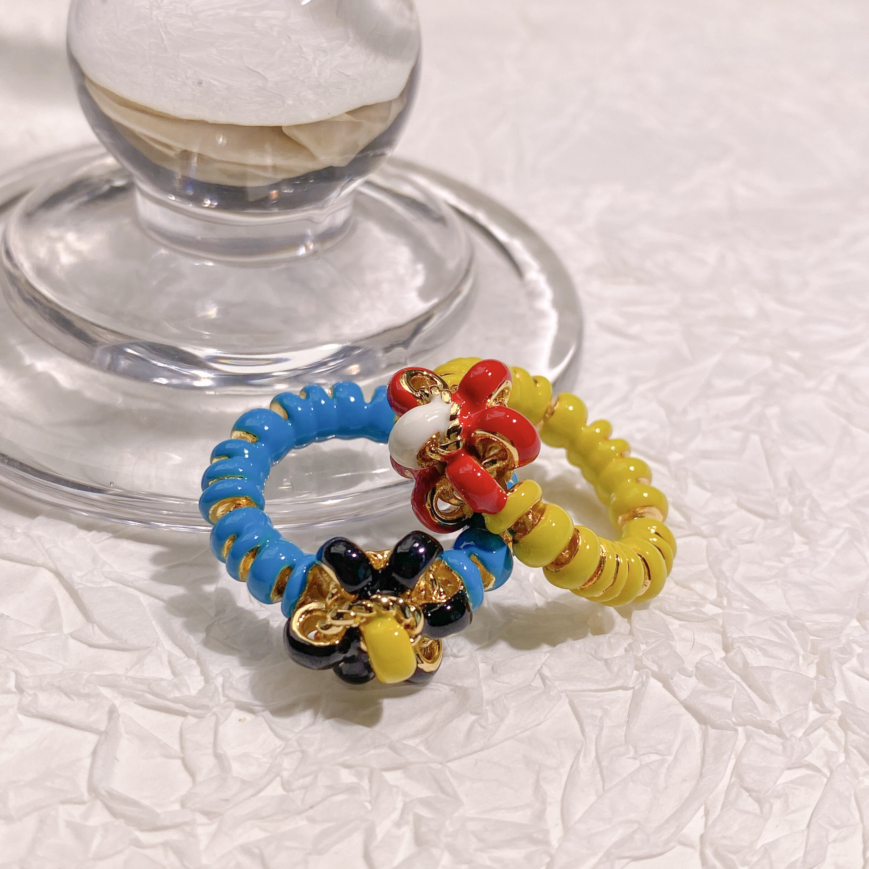 Baroque colorful flowers retro enamel medieval palace style niche European and American style fashion jewelry New Year ring