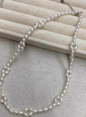 好团圆白百合同款高品质珍珠花朵项链小米粒珍珠锁骨链气质优雅女