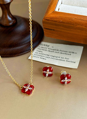 新年柿柿如意项链耳钉天然石吊坠法式气质轻奢时尚高级感百搭饰品