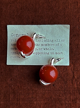 新年复古风天然红玛瑙吊坠项链耳钉925耳针套组气质百搭高级感女