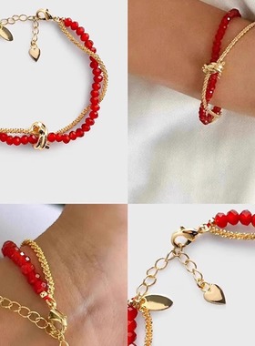 明星同款红玛瑙串珠项链双层缠绕绳结高级质感红绳手链设计女礼物