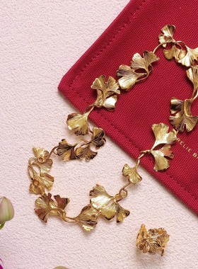 Aurelie Bidermann小众冷淡风金属拼接气质高级感银杏叶子锁骨链