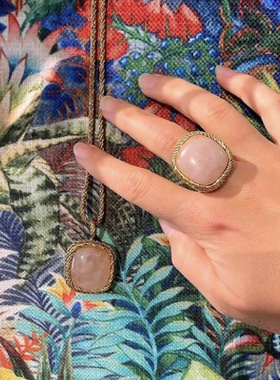 日韩Ins风时尚粉色水晶宝石戒指