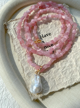 春夏新款青提猫眼天然巴洛克珍珠项链女双层叠戴锁骨链小众高级感