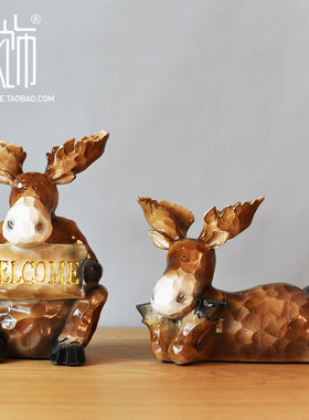 轻奢迎宾麋鹿树脂摆件玄关装饰