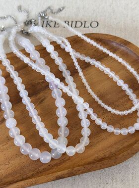 天然白色冰透玛瑙手工串珠项链复古高级感百搭颈链个性锁骨链配饰