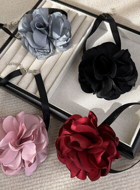 欧美风跨境时尚夸张花朵choker颈链小众复古气质缎面玫瑰花项链女