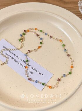 春夏新款彩色串珠项链女锁骨链简约百搭小众设计感简约choker颈链